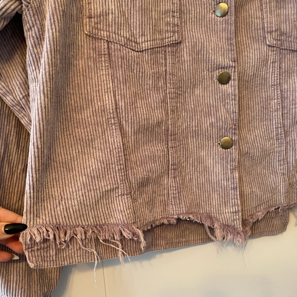 POL Clothing- Frayed Hem Corduroy Trucker Jacket Lavender - Picture 4 of 8
